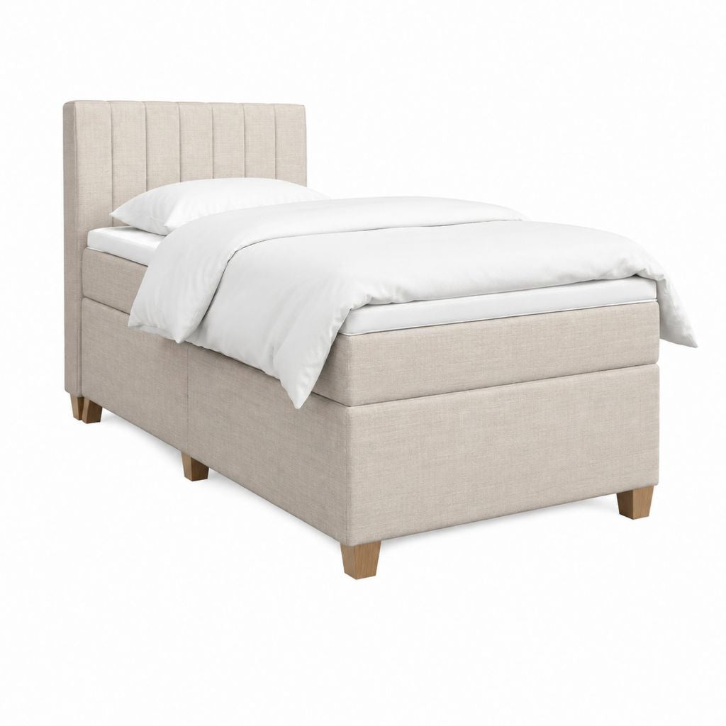 Lit simple capitonné beige en polyester avec sommier 90 x 190 cm