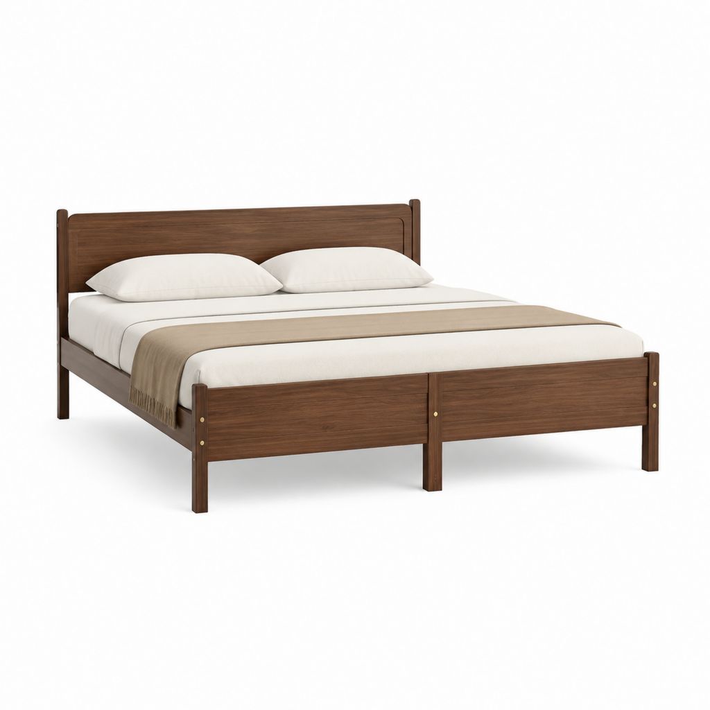 Lit double cadre de lit rectangulaire marron en MDF 160 x 200 cm