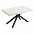 Table à manger rectangulaire blanche effet marbre avec piètement acier noir 180 x 90 x 75 cm