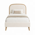 Lit double 140 x 200 cm beige en polyester bouclette avec cadre en bois massif