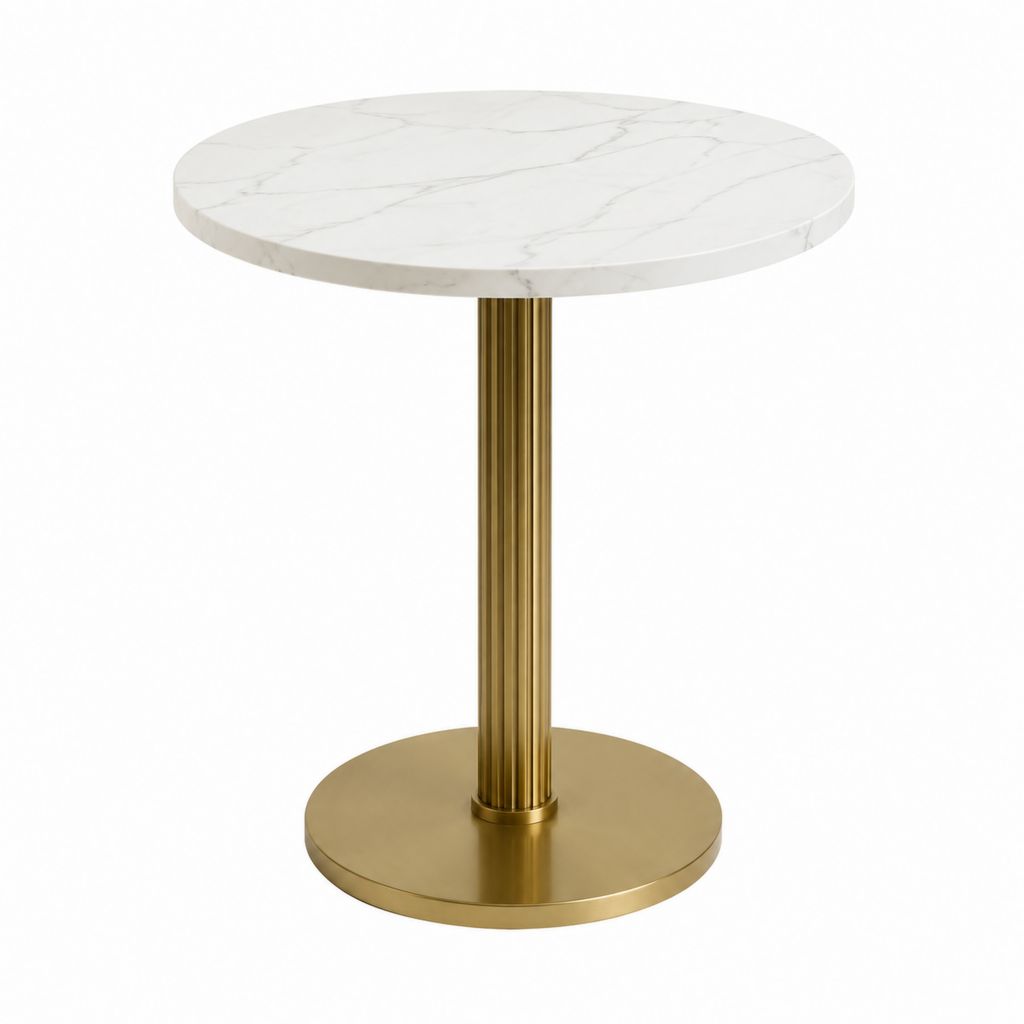 Table à manger ronde blanche effet marbre en MDF et acier inoxydable doré Ø80 x H75 cm