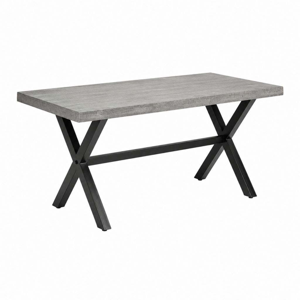 Table à manger rectangulaire gris béton et acier noir 160 x 90 x 75 cm