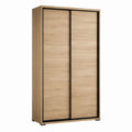 Armoire à portes coulissantes décor chêne clair et noir en panneaux de particules 120 x 60 x 200 cm