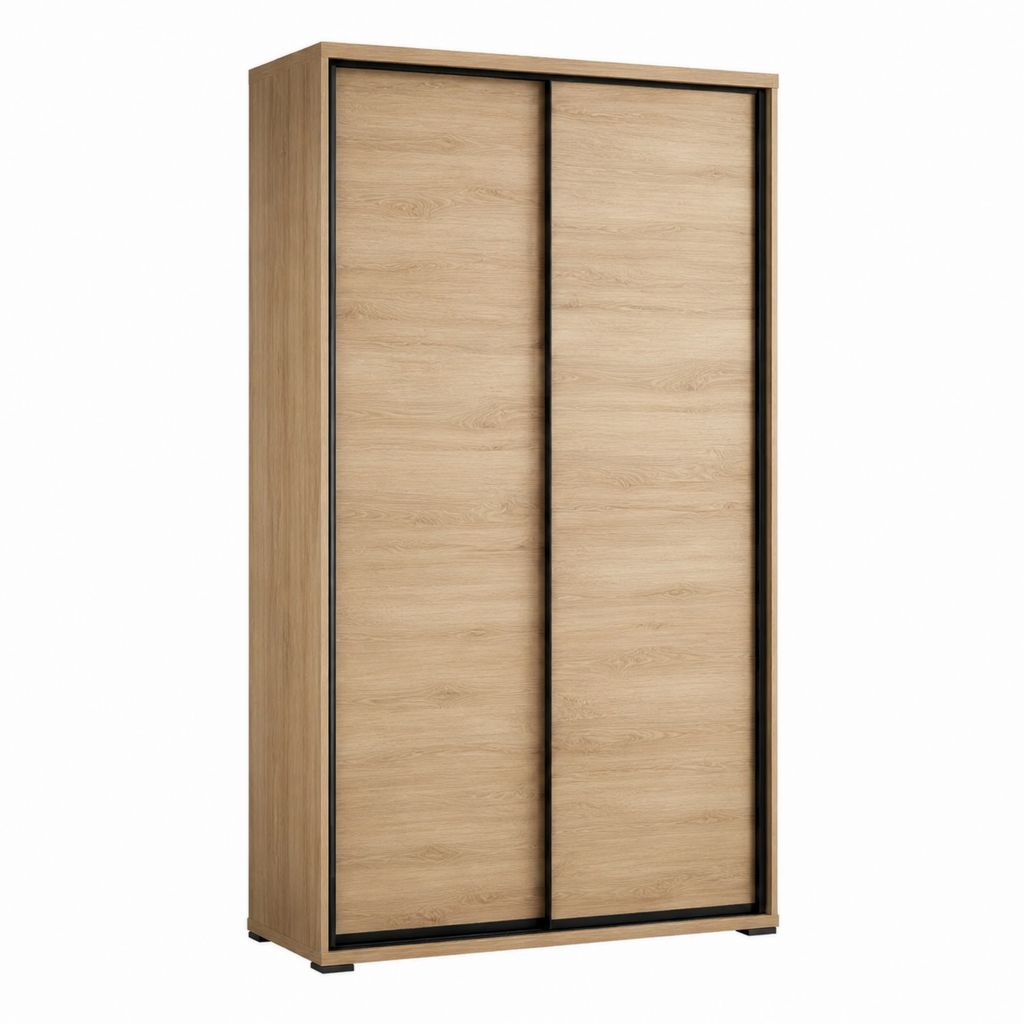 Armoire à portes coulissantes décor chêne clair et noir en panneaux de particules 120 x 60 x 200 cm