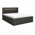Lit double avec rangement et éclairage LED noir en panneaux MDF 160 x 200 cm