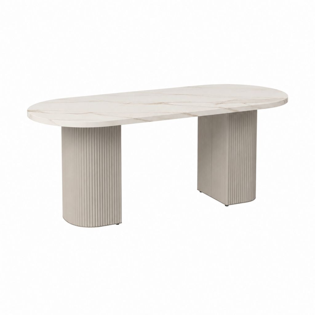 Table à manger ovale blanche en pierre frittée et MDF 180 x 90 x 75 cm