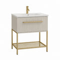 Meuble sous vasque sur pied blanc et doré en MDF acier et céramique 60 x 46 x 85 cm