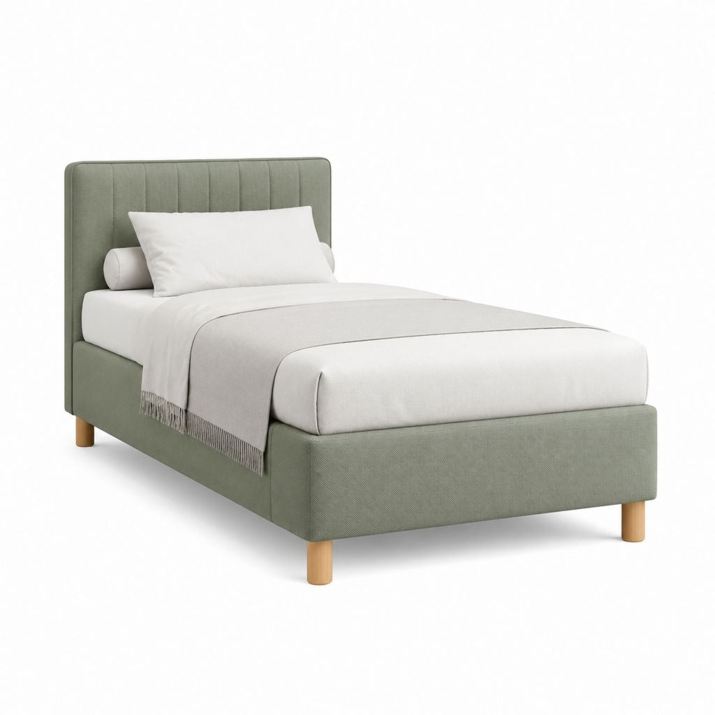 Cadre de lit simple rectangulaire vert sauge en polyester 90 x 190 cm