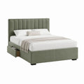 Lit double avec tiroir vert en polyester aspect velours rectangulaire 160 x 200 cm