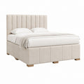 Cadre de lit double beige en polyester avec tête de lit rembourrée 160 x 200 cm