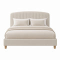 Lit adulte avec cadre capitonné beige en polyester 160 x 200 cm